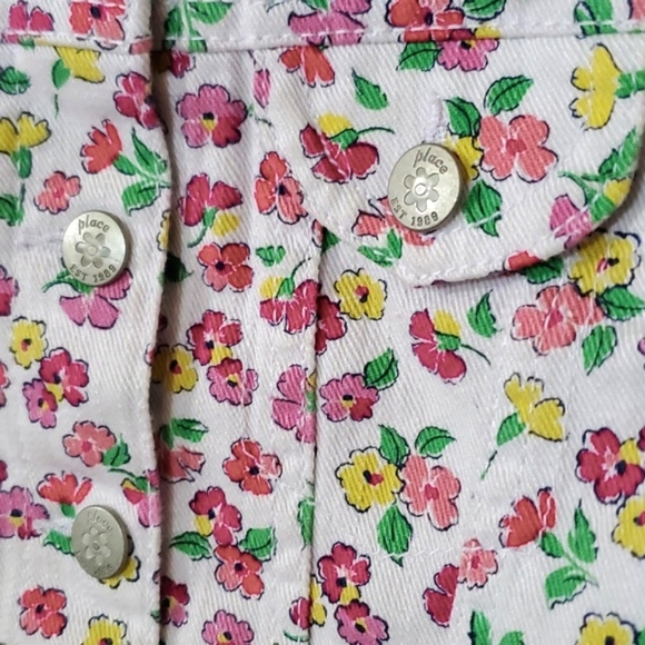 Children's Place White Denim Floral Snap Button Jacket Toddler Girls 3T - Picture 5 of 8